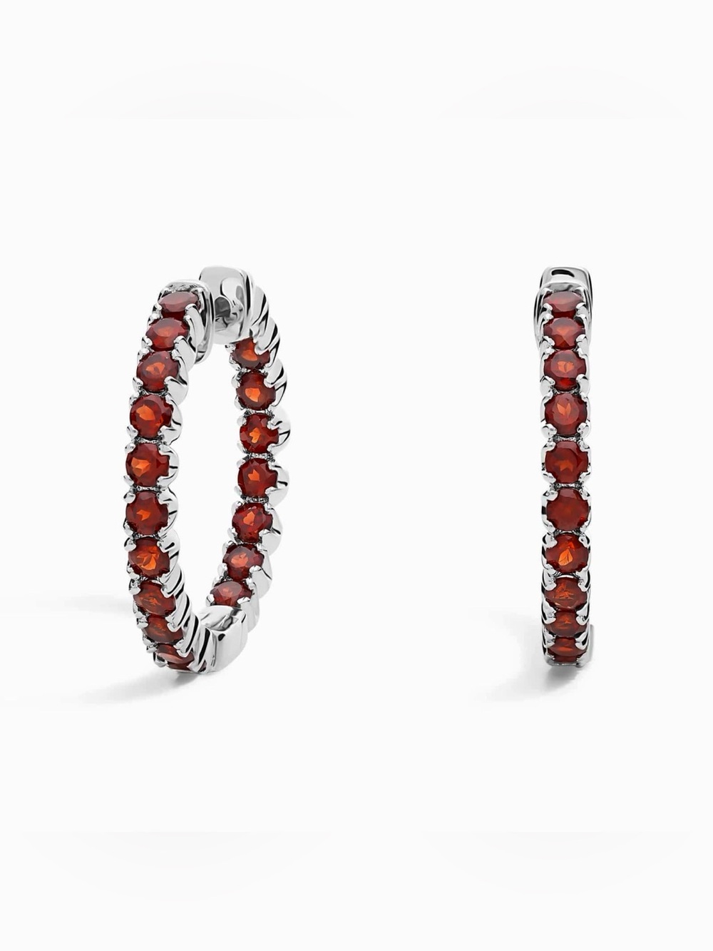 NWT! Sterling & Red Garnet Hoops